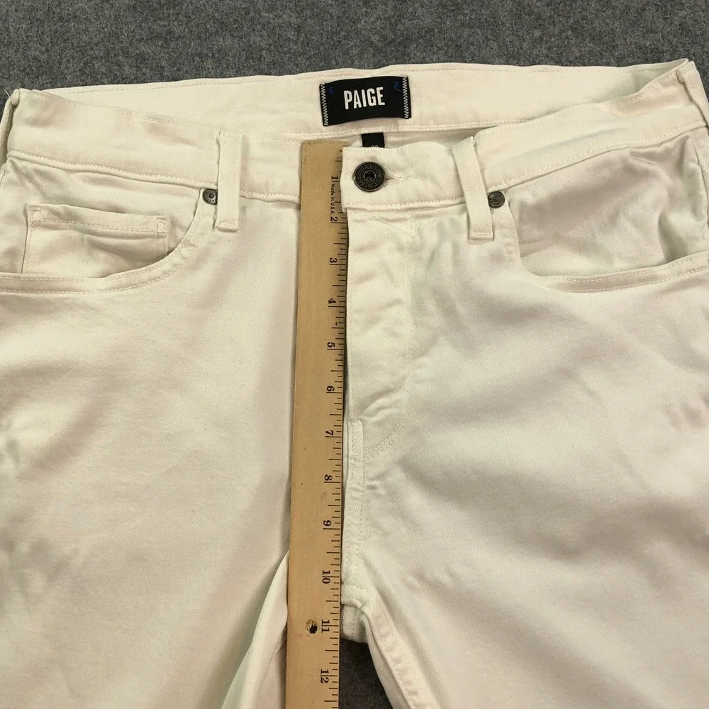 PAIGE FEDERAL Mens Jeans 32x33 Slim Straight Leg Off-White Stretch Mid Rise